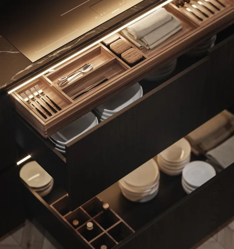 Kitchen Drawer Lighting with Wooden Cabinate