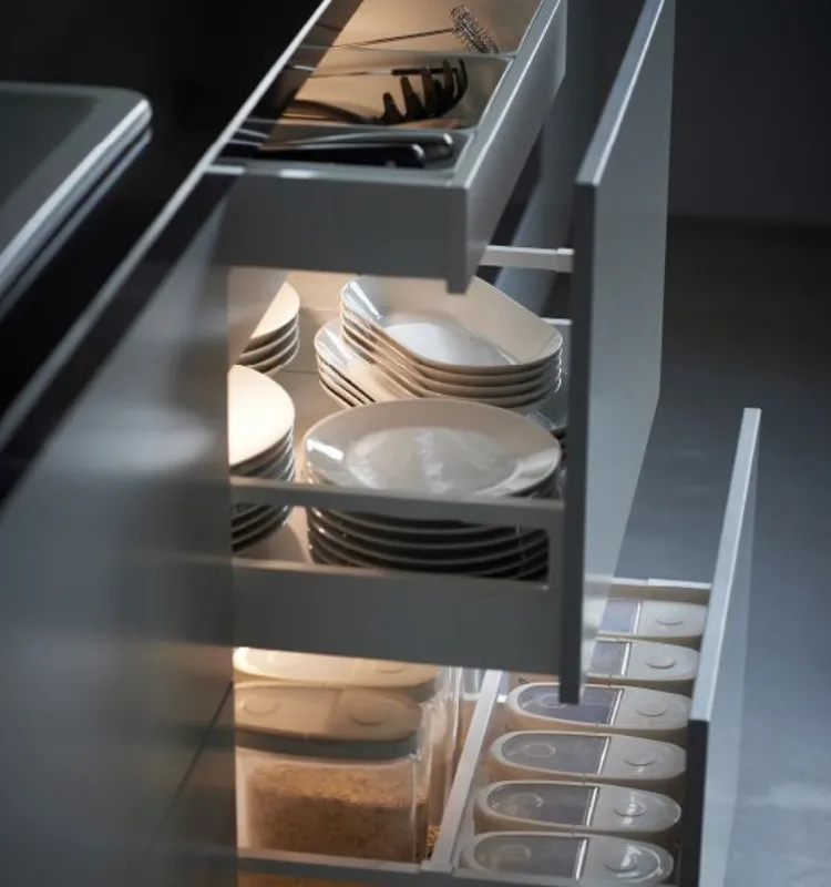 Kitchen Drawer Lighting with Stainless Steel Cabinate